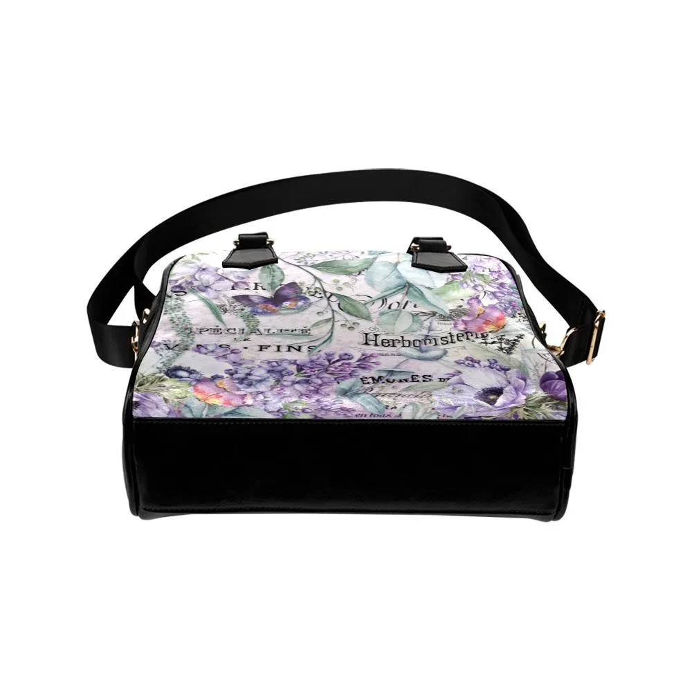 Shoulder Handbag-Vintage Purple Flowers, Vegan Leather, Shoulder Bags for Women, Over the Shoulder Bag