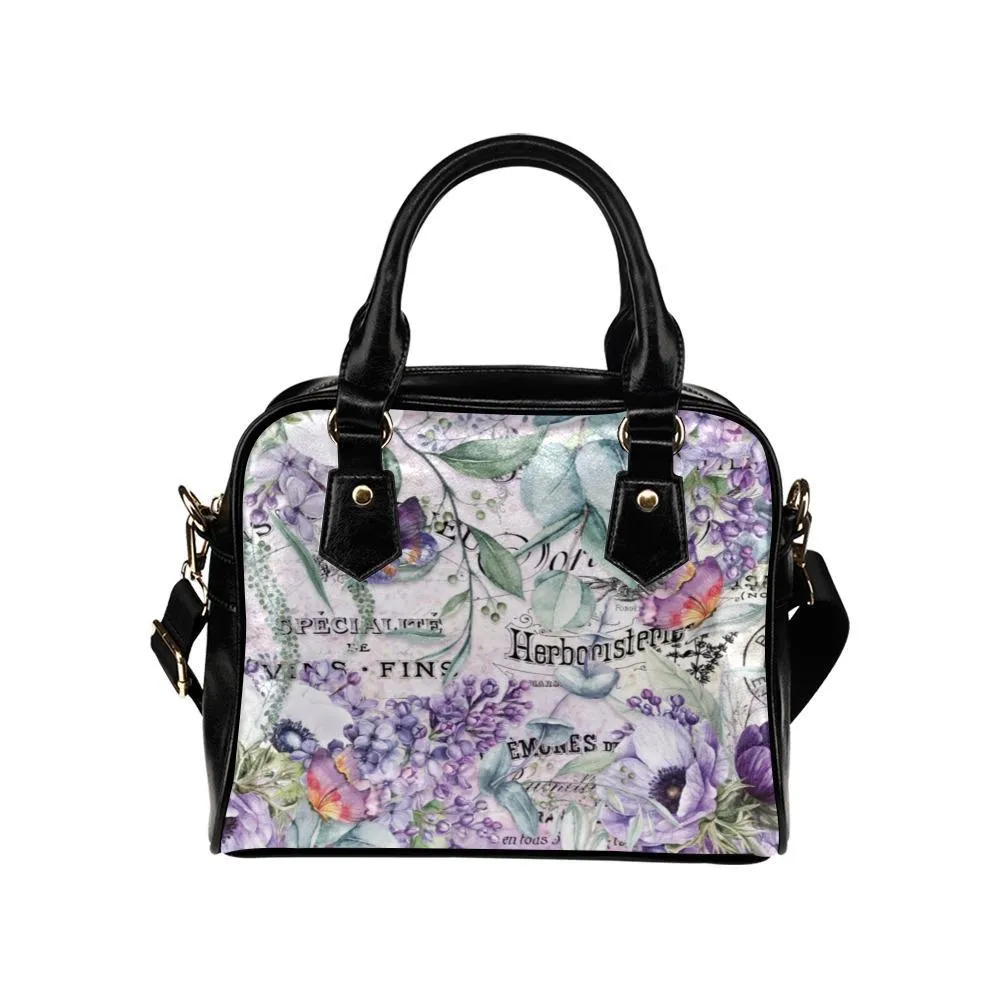 Shoulder Handbag-Vintage Purple Flowers, Vegan Leather, Shoulder Bags for Women, Over the Shoulder Bag