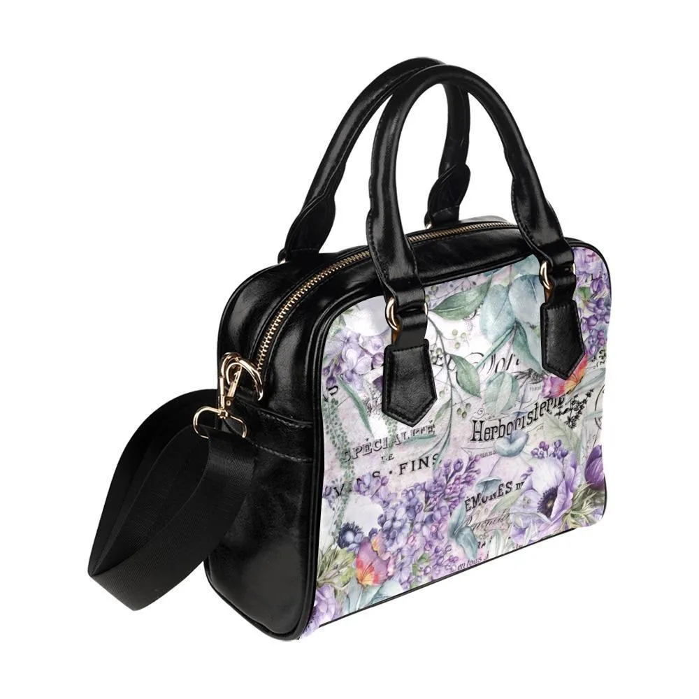 Shoulder Handbag-Vintage Purple Flowers, Vegan Leather, Shoulder Bags for Women, Over the Shoulder Bag