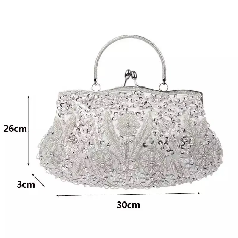 Silver Beaded Evening Clutch