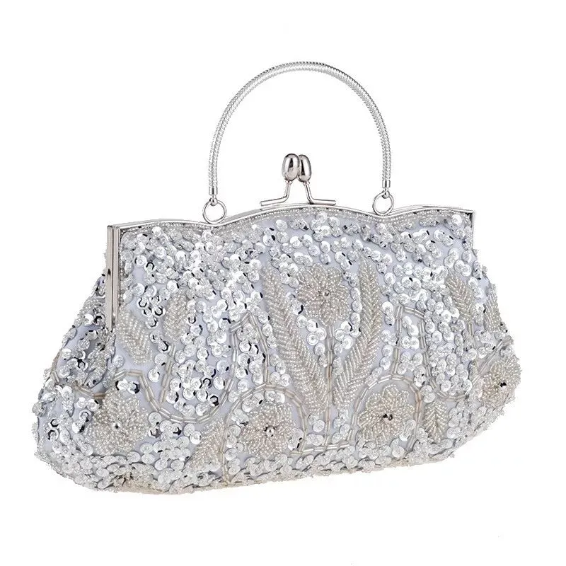 Silver Beaded Evening Clutch