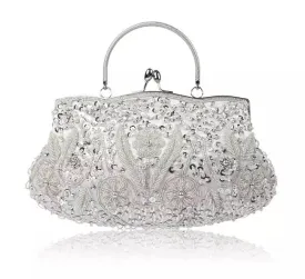 Silver Beaded Evening Clutch