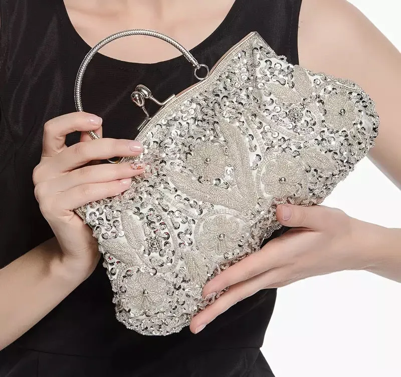Silver Beaded Evening Clutch