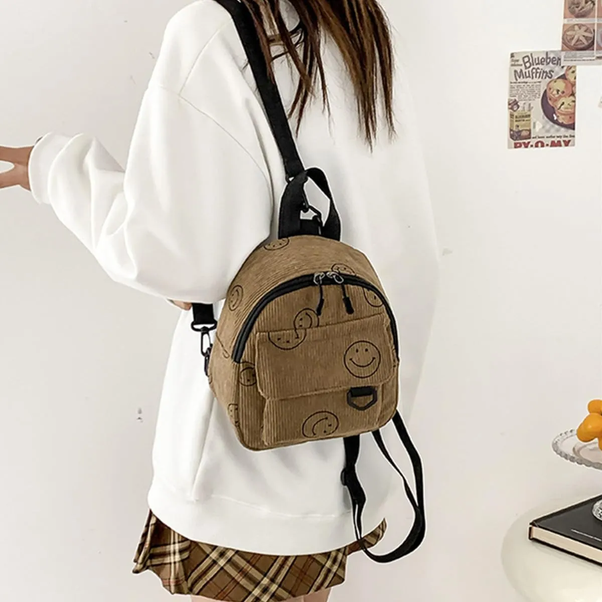 Small Backpack Purse Cute Mini Corduroy Bookbag Toddler Backpack School Bags for Women Girls Boys Teens Kids (brown)