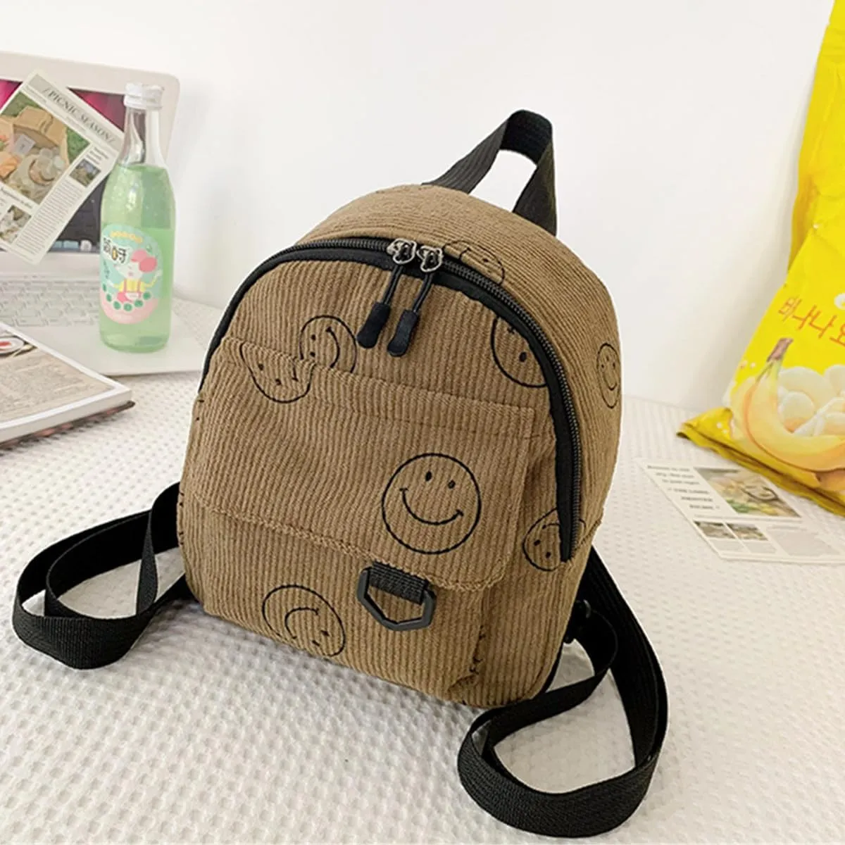 Small Backpack Purse Cute Mini Corduroy Bookbag Toddler Backpack School Bags for Women Girls Boys Teens Kids (brown)
