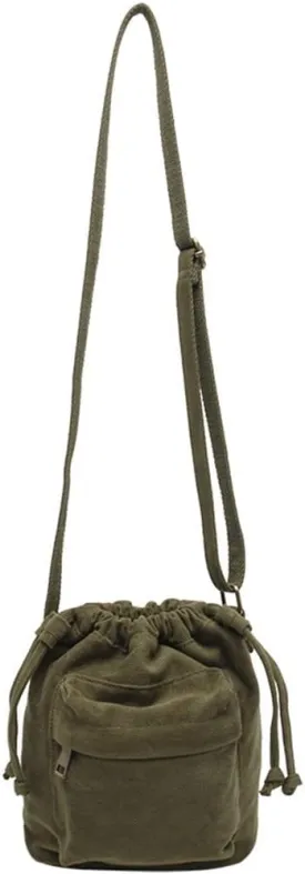 Small Crossbody Bag for Women Shoulder Bag Mini Drawstring Bucket Bag Canvas Tote Handbag Cellphone Bag Purse (Green)