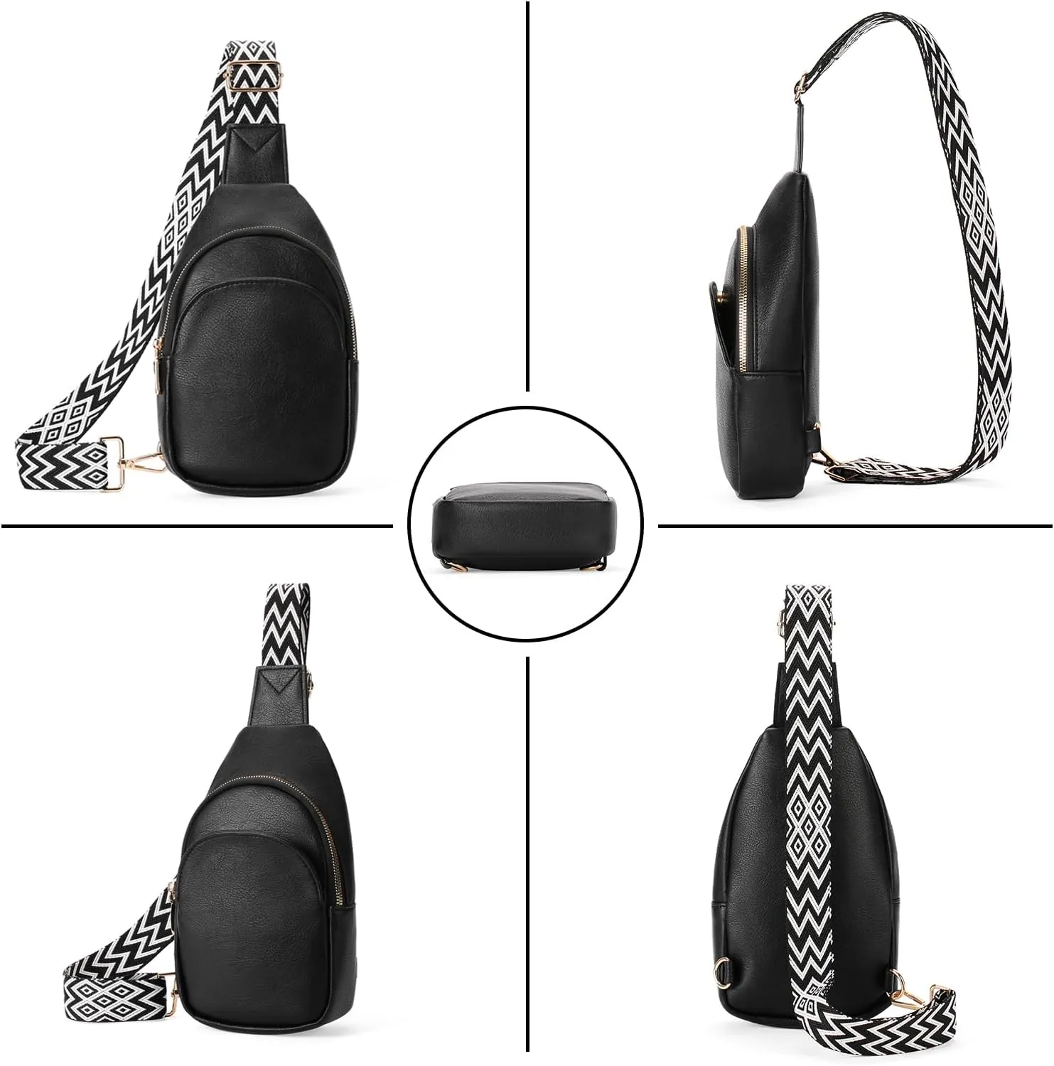 Small Sling Bag for Women Leather Crossbody Fanny Pack Chest Bag Purse with Guitar Strap