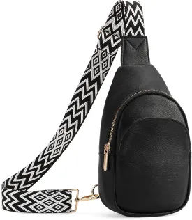 Small Sling Bag for Women Leather Crossbody Fanny Pack Chest Bag Purse with Guitar Strap