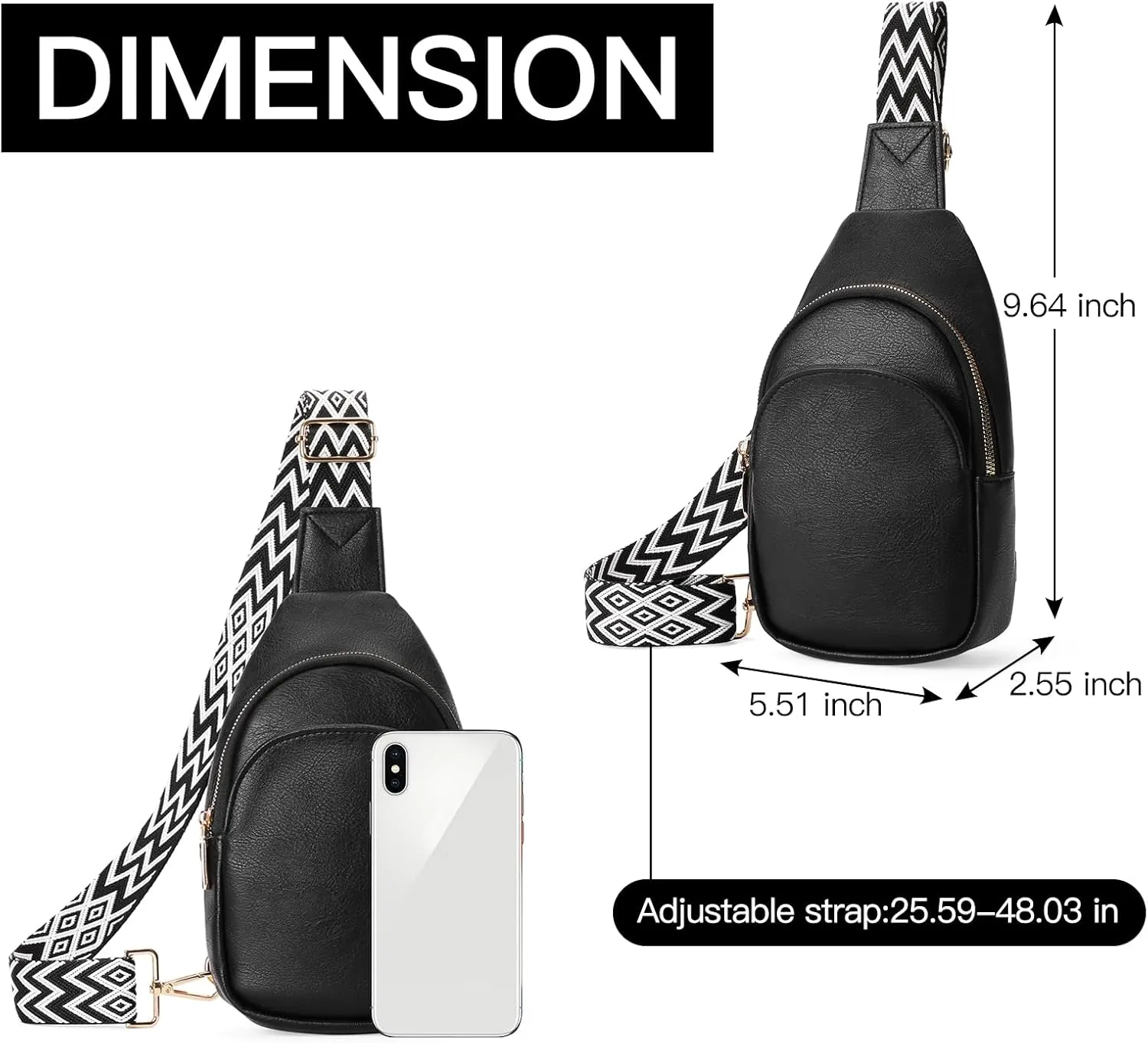 Small Sling Bag for Women Leather Crossbody Fanny Pack Chest Bag Purse with Guitar Strap