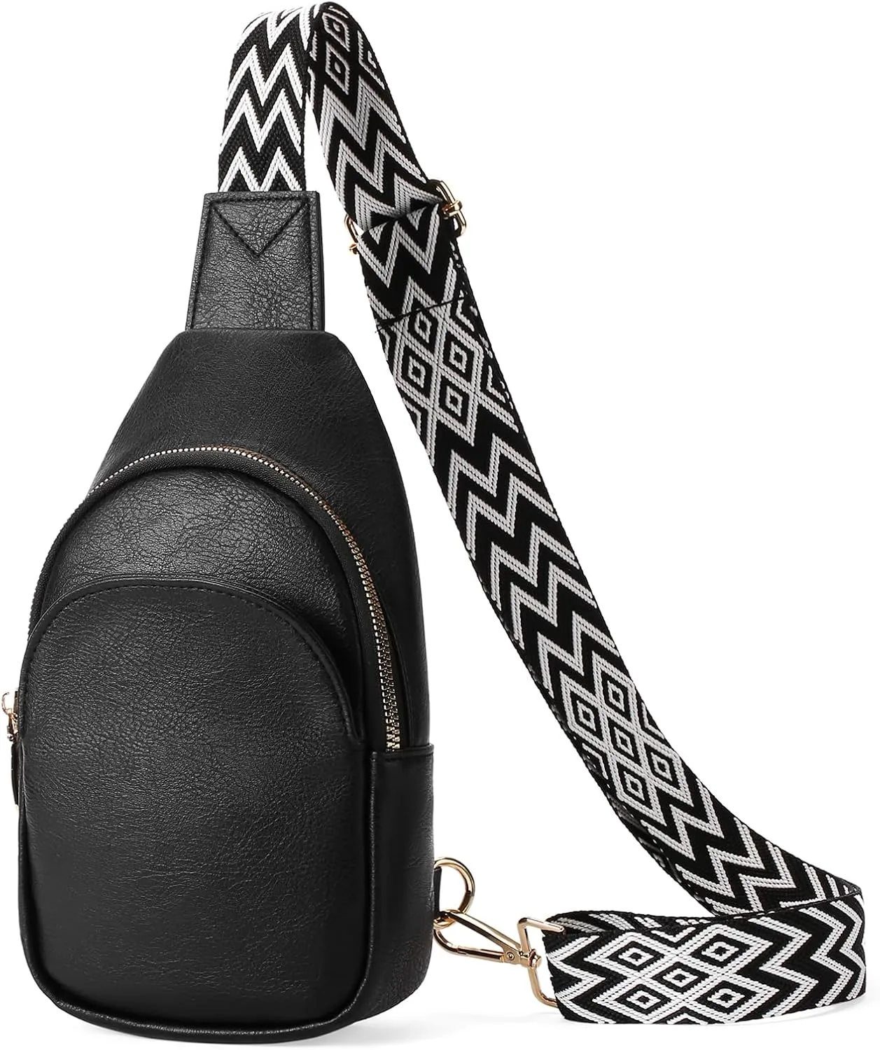 Small Sling Bag for Women Leather Crossbody Fanny Pack Chest Bag Purse with Guitar Strap