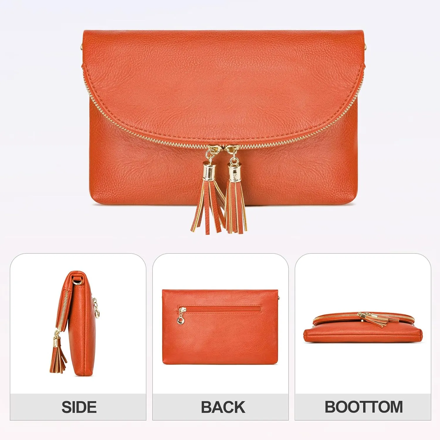 Solene Womens Envelop Clutch Purse Multi Compartments, 6 Card Slot Inside, Crossbody Bag With Tassels