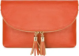 Solene Womens Envelop Clutch Purse Multi Compartments, 6 Card Slot Inside, Crossbody Bag With Tassels