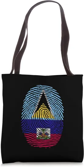 St Lucia and Haiti Fingerprint Half Lucian Haitian Roots Tote Bag