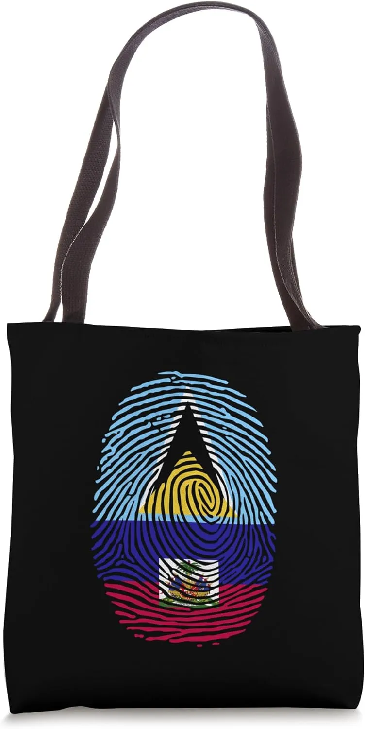 St Lucia and Haiti Fingerprint Half Lucian Haitian Roots Tote Bag