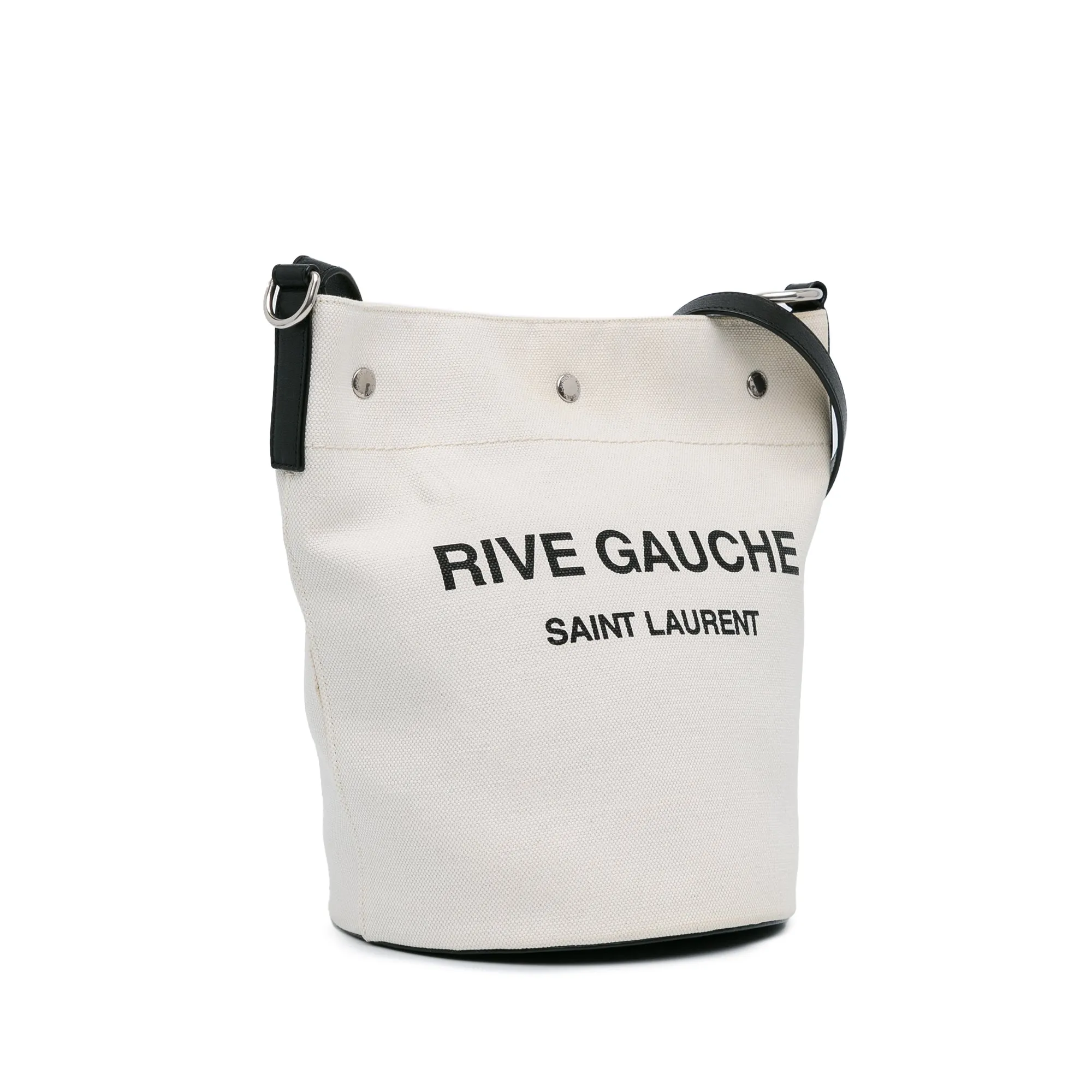White Saint Laurent Canvas Rive Gauche Bucket Bag