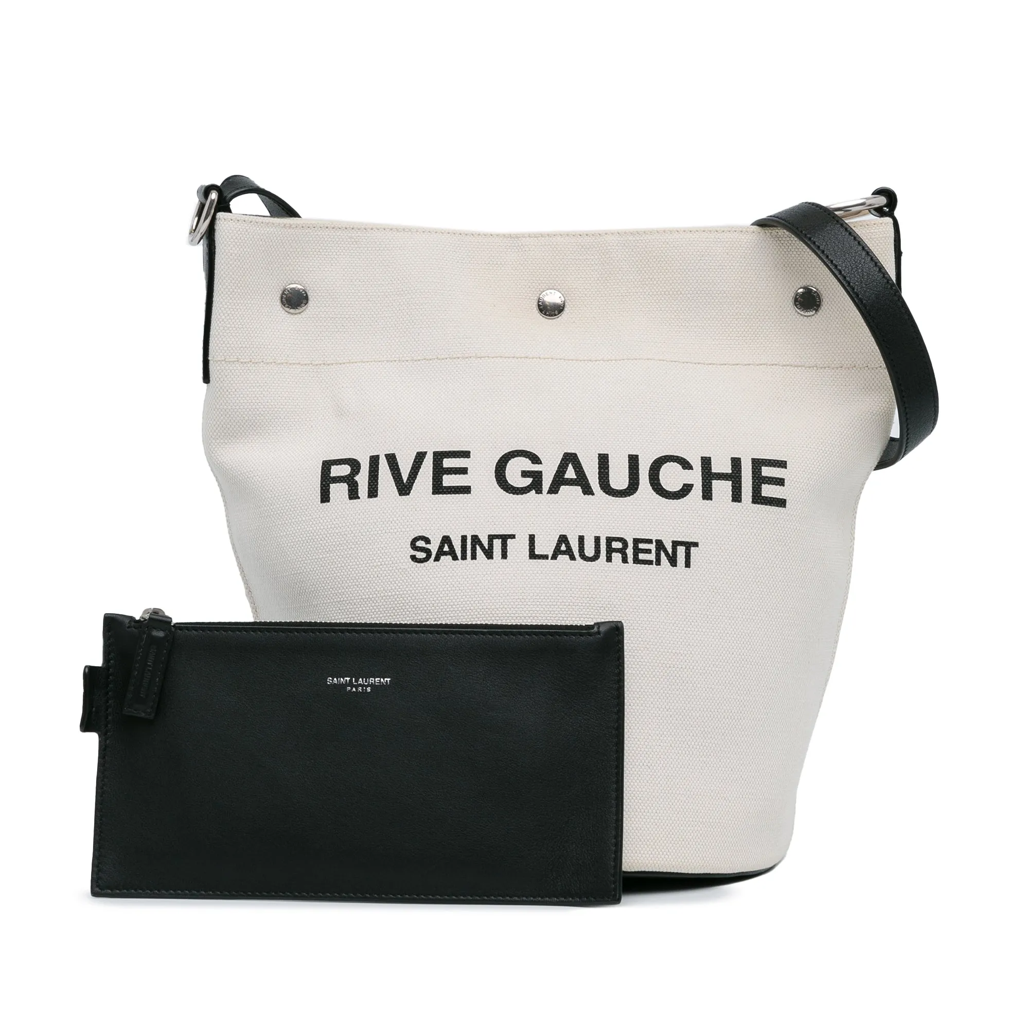 White Saint Laurent Canvas Rive Gauche Bucket Bag