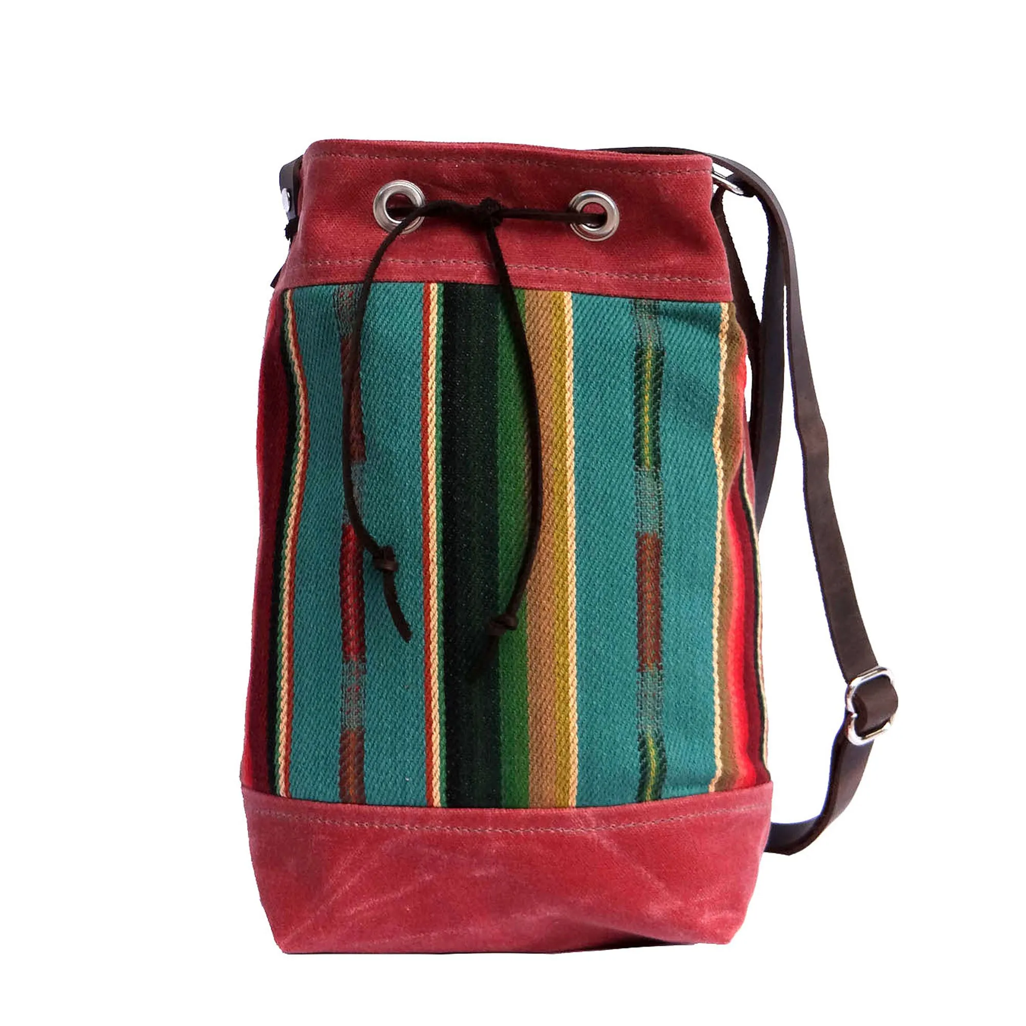 Wildwood Waxed Canvas Bucket Bag - Turquoise Strips