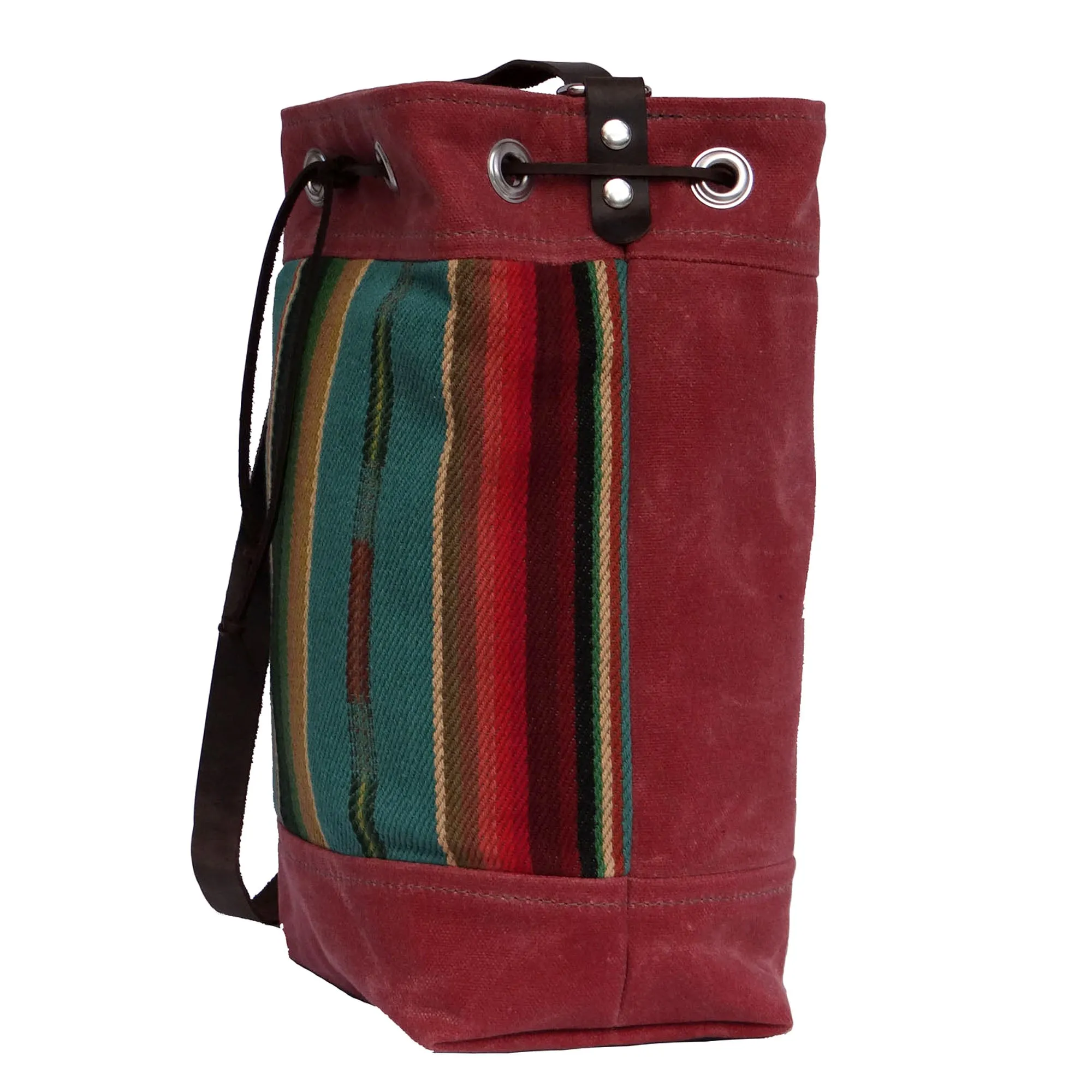 Wildwood Waxed Canvas Bucket Bag - Turquoise Strips