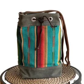 Wildwood Waxed Canvas Bucket Bag - Turquoise Strips