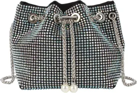 Women Rhinestones Crystal Clutch Drawstring Bucket Bag Mini Evening Bags Crossbody Purses Pearl Party Prom Wedding