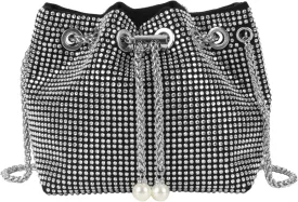 Women Rhinestones Crystal Clutch Drawstring Bucket Bag Mini Evening Bags Crossbody Purses Pearl Party Prom Wedding