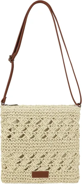 Womens Crochet Mesh Straw Beach Bag Woven Crossbody Shoulder Bag Summer Beach Vacation Purse
