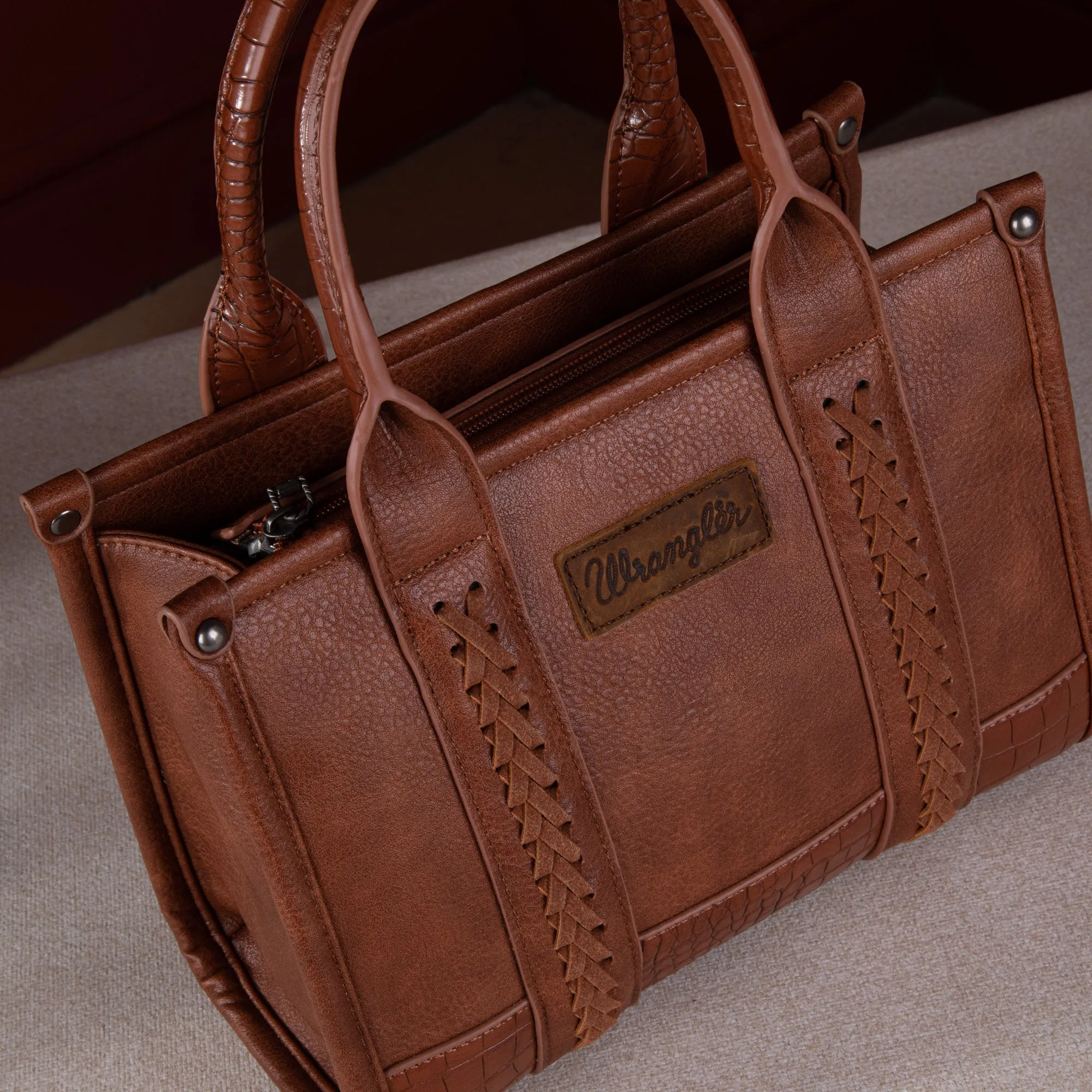 Wrangler Croc Print Concealed Carry Tote/Crossbody - Cognac