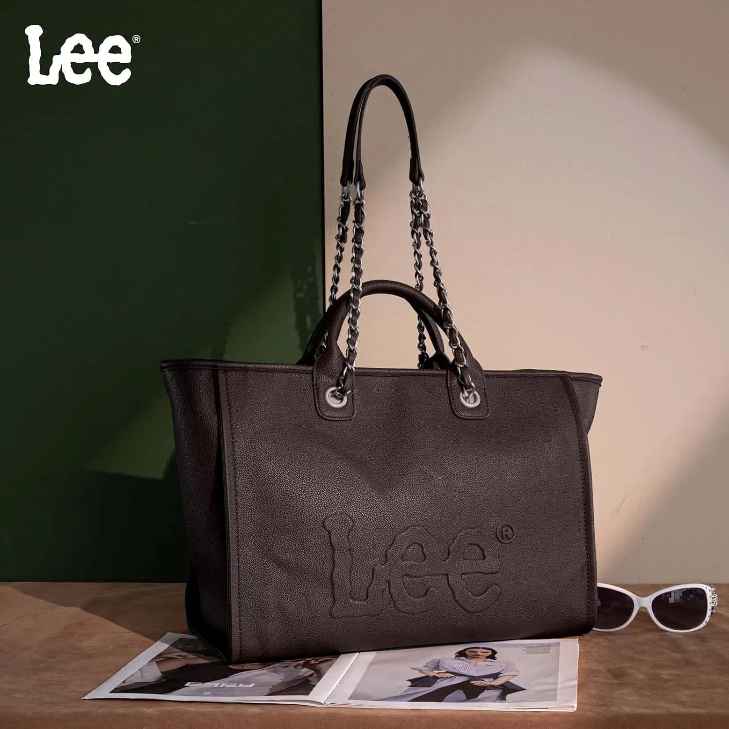 x Lee Large Shoulder Tote Bag for Women Vegan Leather Top-Handle Bag