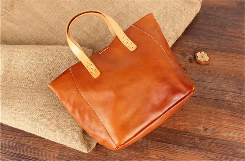 YAAGLE  Simple Style Women Tanned Leather Handbag Tote YG9671