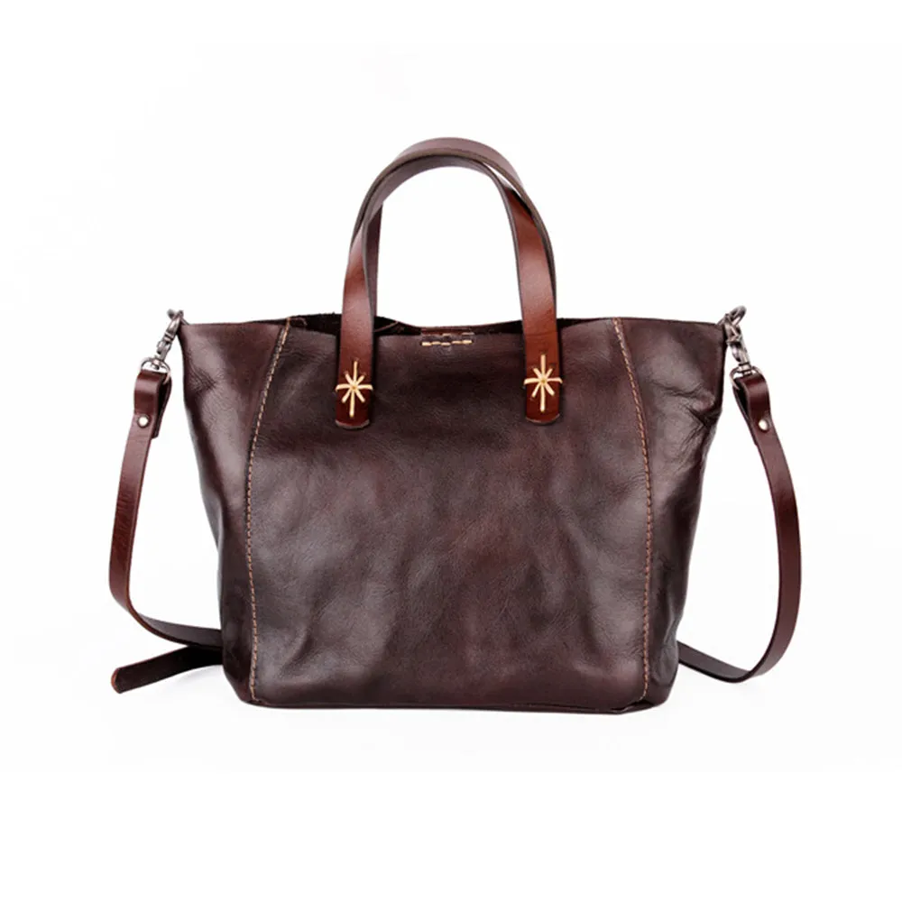 YAAGLE  Simple Style Women Tanned Leather Handbag Tote YG9671