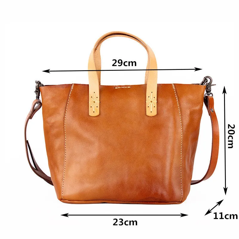 YAAGLE  Simple Style Women Tanned Leather Handbag Tote YG9671