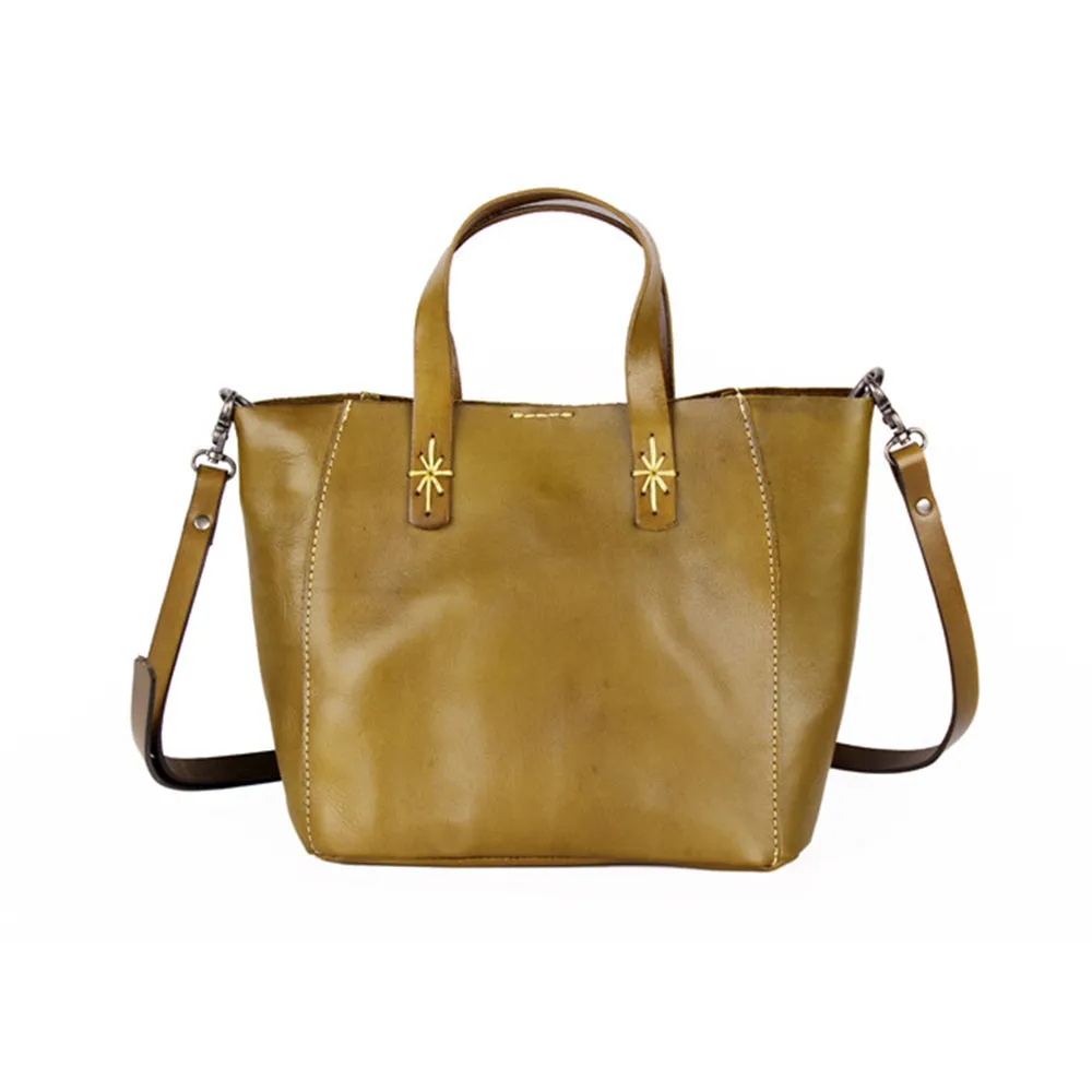 YAAGLE  Simple Style Women Tanned Leather Handbag Tote YG9671