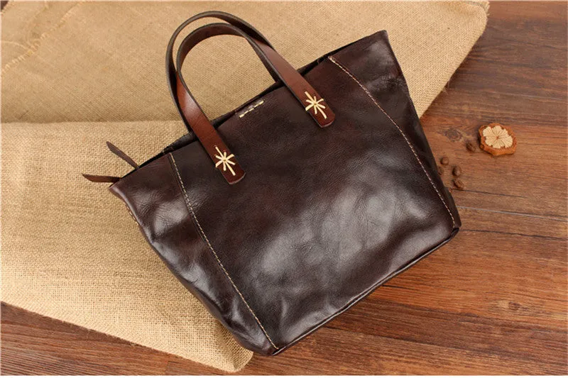 YAAGLE  Simple Style Women Tanned Leather Handbag Tote YG9671