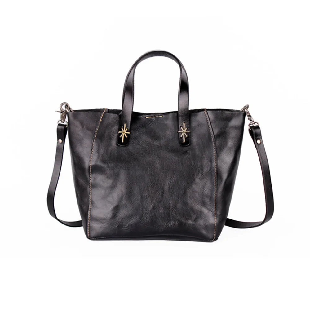 YAAGLE  Simple Style Women Tanned Leather Handbag Tote YG9671