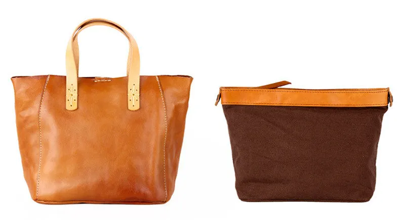 YAAGLE  Simple Style Women Tanned Leather Handbag Tote YG9671