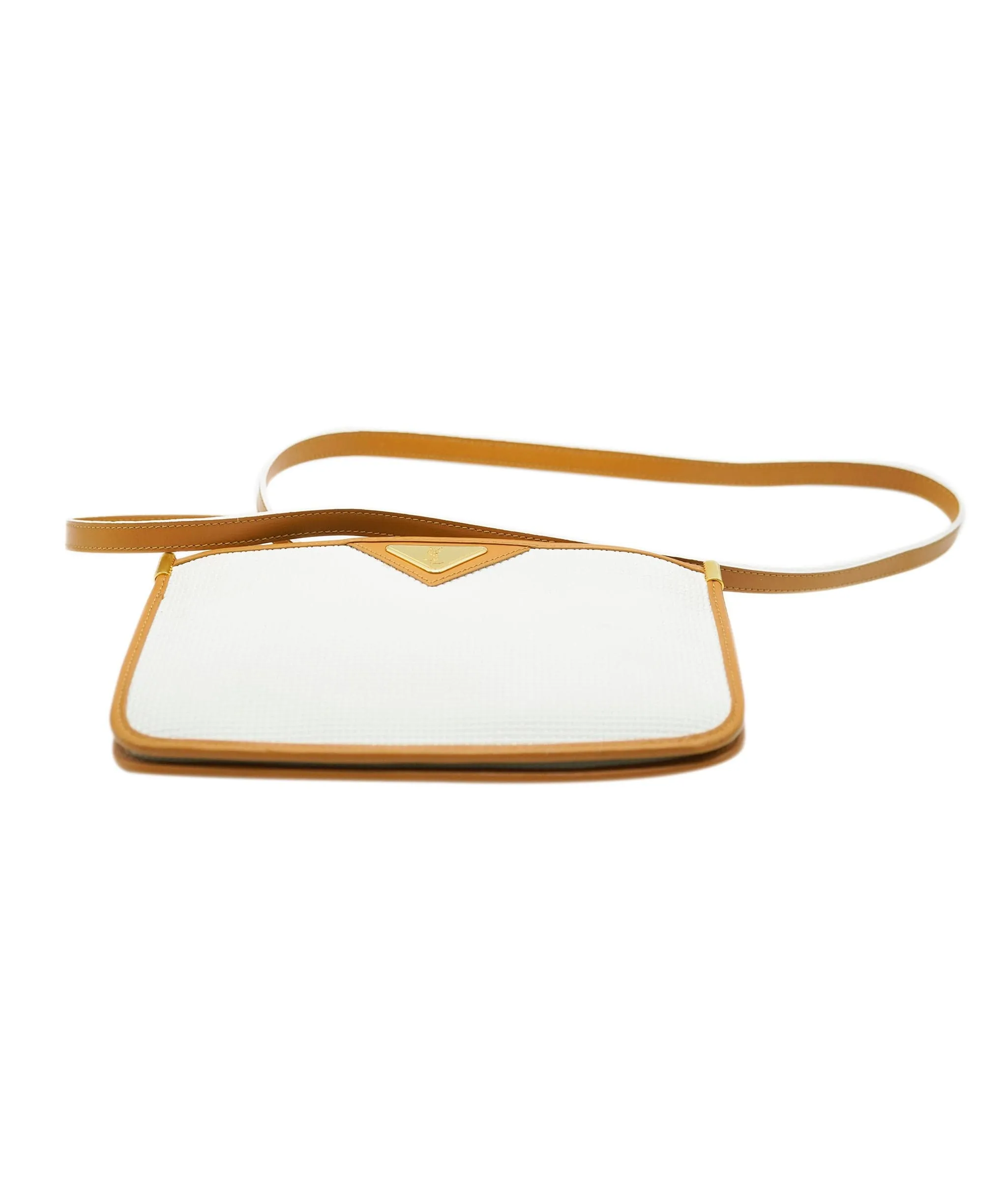 YSL Beige Leather & Canvas 1980's Logo Bag  AGC1658