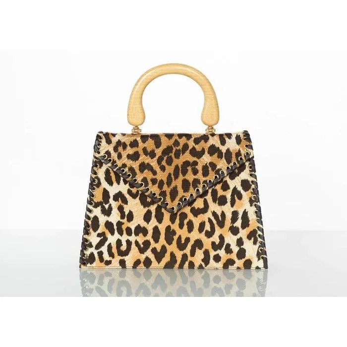 YVES SAINT LAURENT Leopard Animal Print Canvas Wooden Top Handle Bag, 1990s