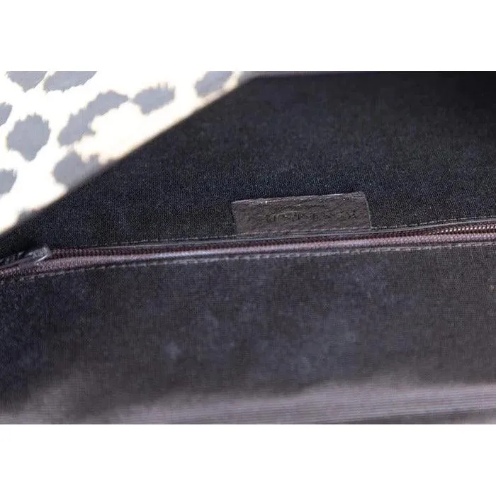YVES SAINT LAURENT Leopard Animal Print Canvas Wooden Top Handle Bag, 1990s