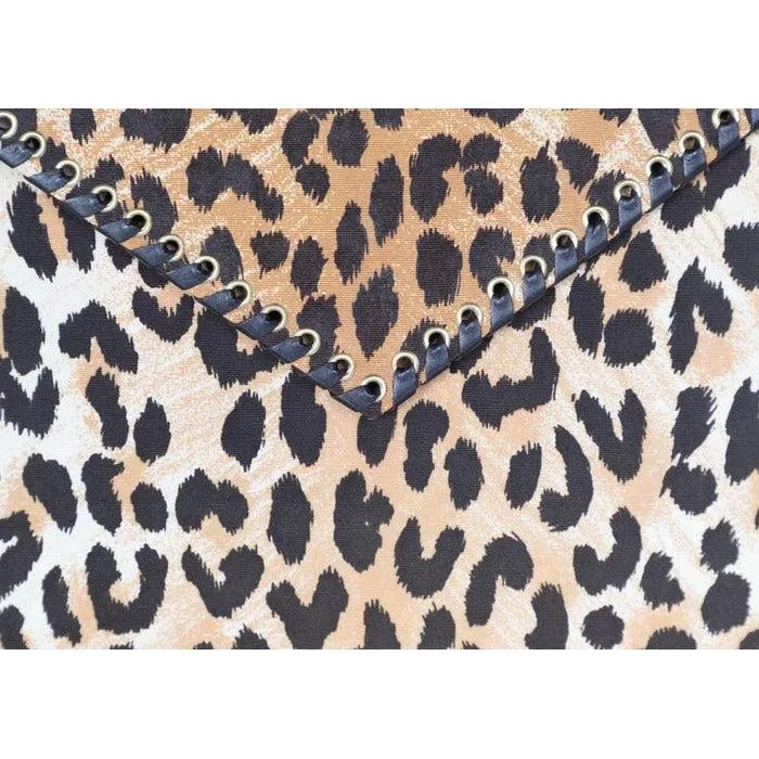 YVES SAINT LAURENT Leopard Animal Print Canvas Wooden Top Handle Bag, 1990s
